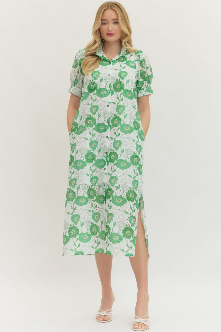 Emilia Green Floral Eyelet Dress