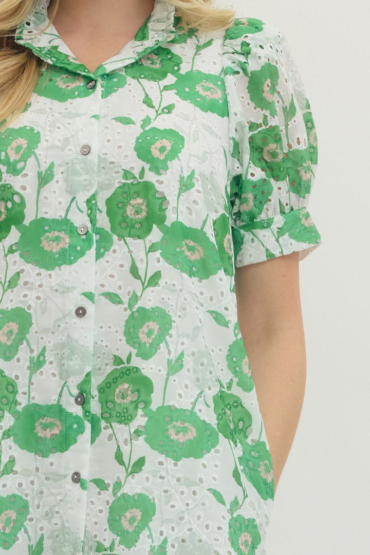 Emilia Green Floral Eyelet Dress