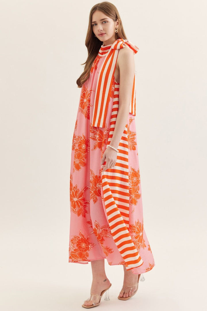 Solana Pink & Orange Midi Dress