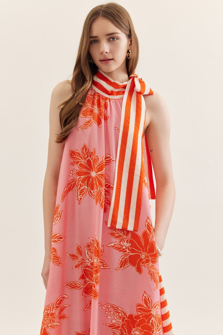 Solana Pink & Orange Midi Dress