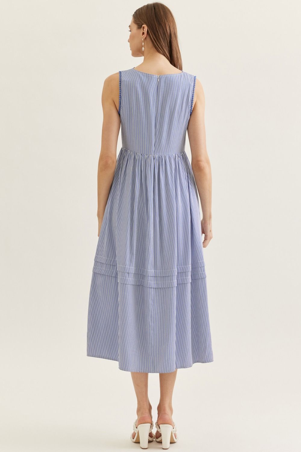 Remi Blue Striped Embroidered Dress