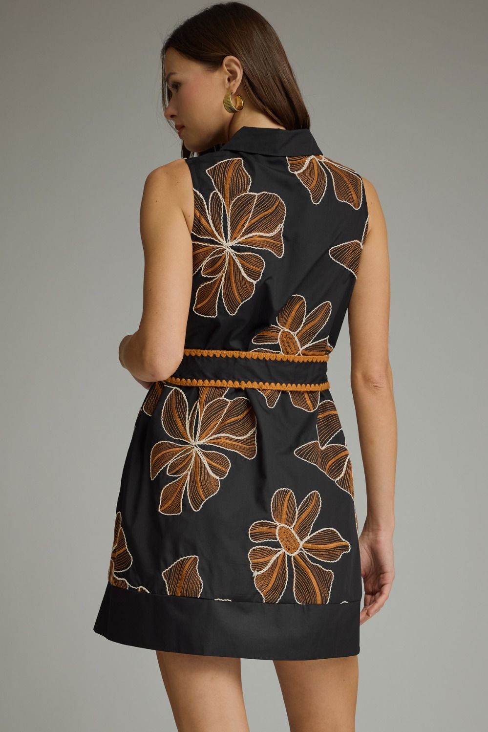 Quinn Black & Carmel Embroidered Dress