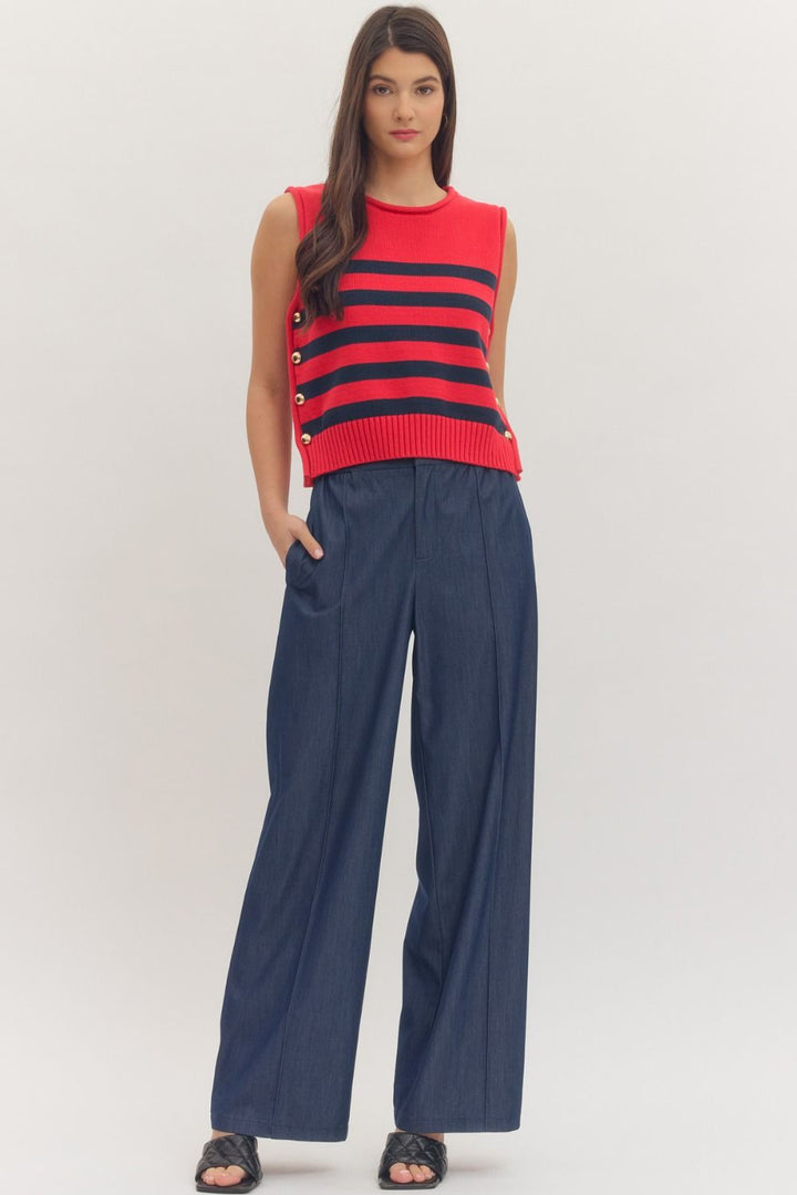 Libby Red & Navy Striped Sweater