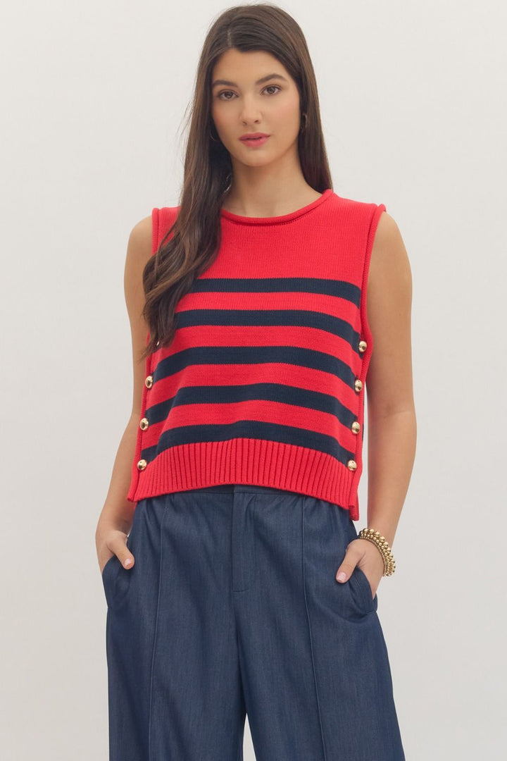 Libby Red & Navy Striped Sweater