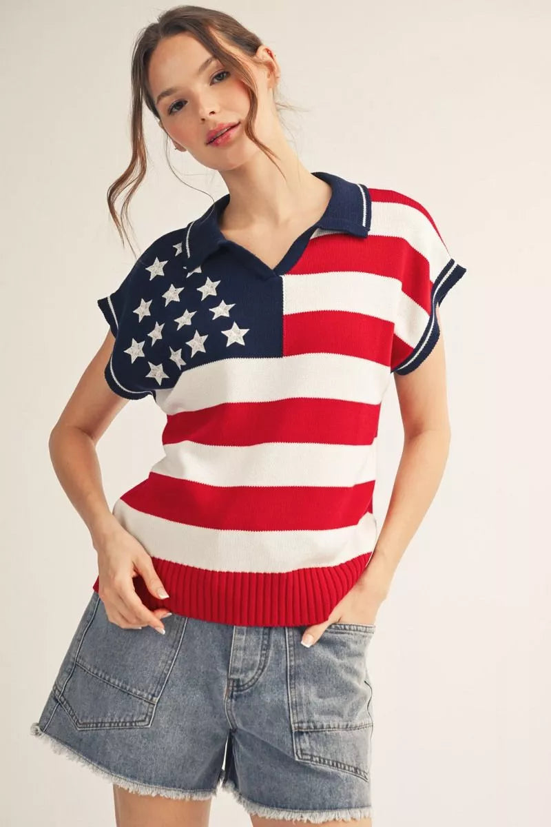 Liberty American Flag Sweater Top