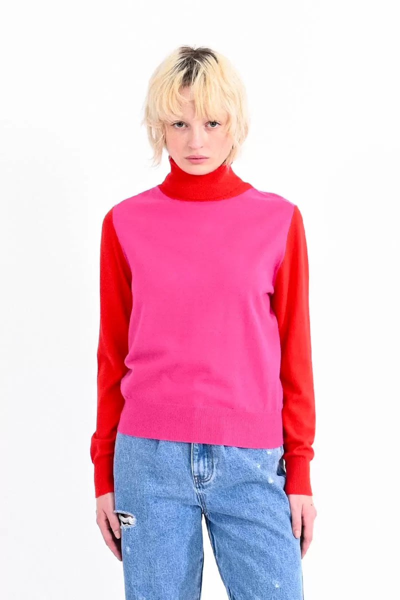 Pink & Red Turtleneck Sweater