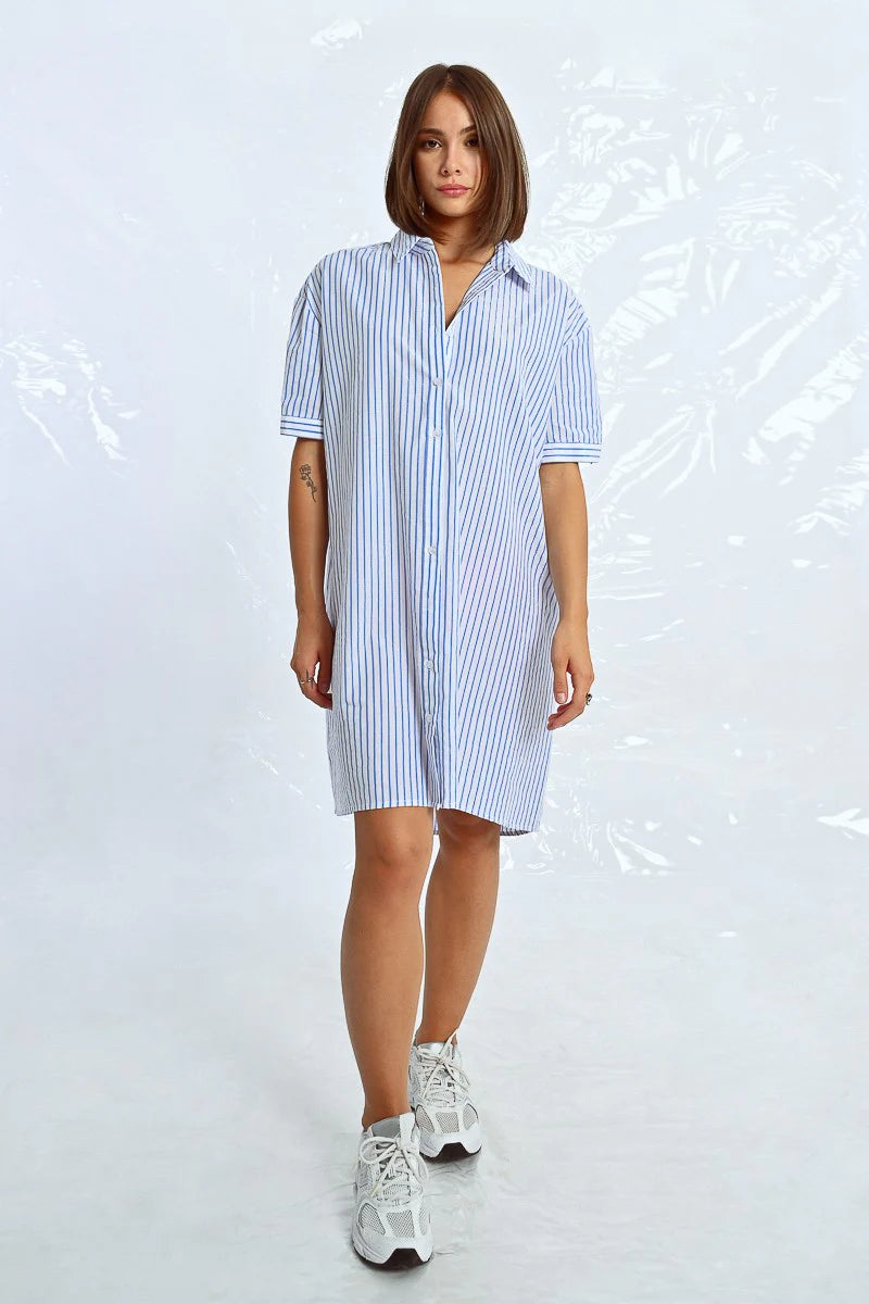 Mallory Blue Striped Shirt Dress