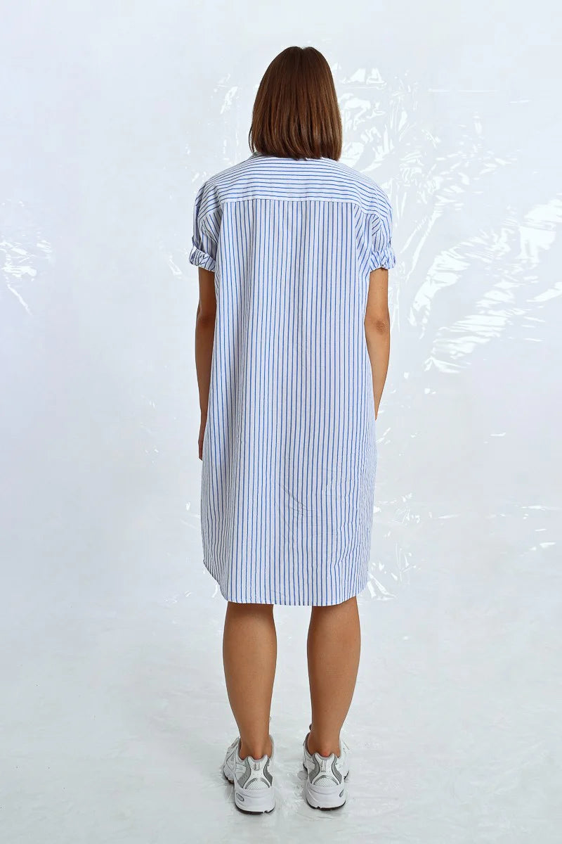 Mallory Blue Striped Shirt Dress