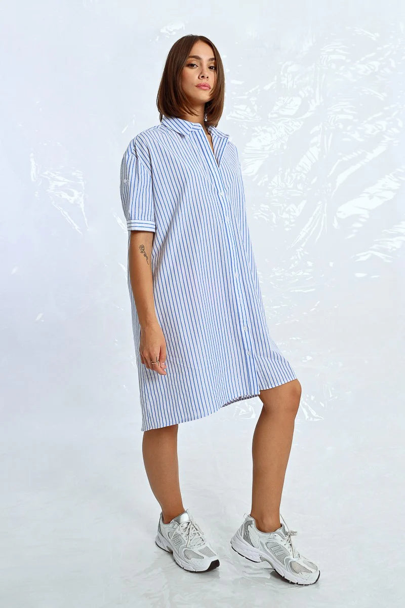 Mallory Blue Striped Shirt Dress