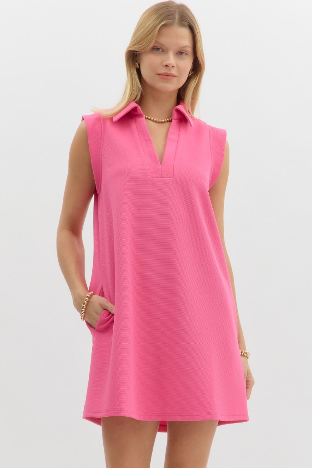 Luna Collared Hot Pink Dress