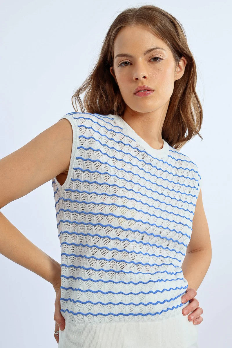 Audrey Blue & White Cap Sleeve Sweater