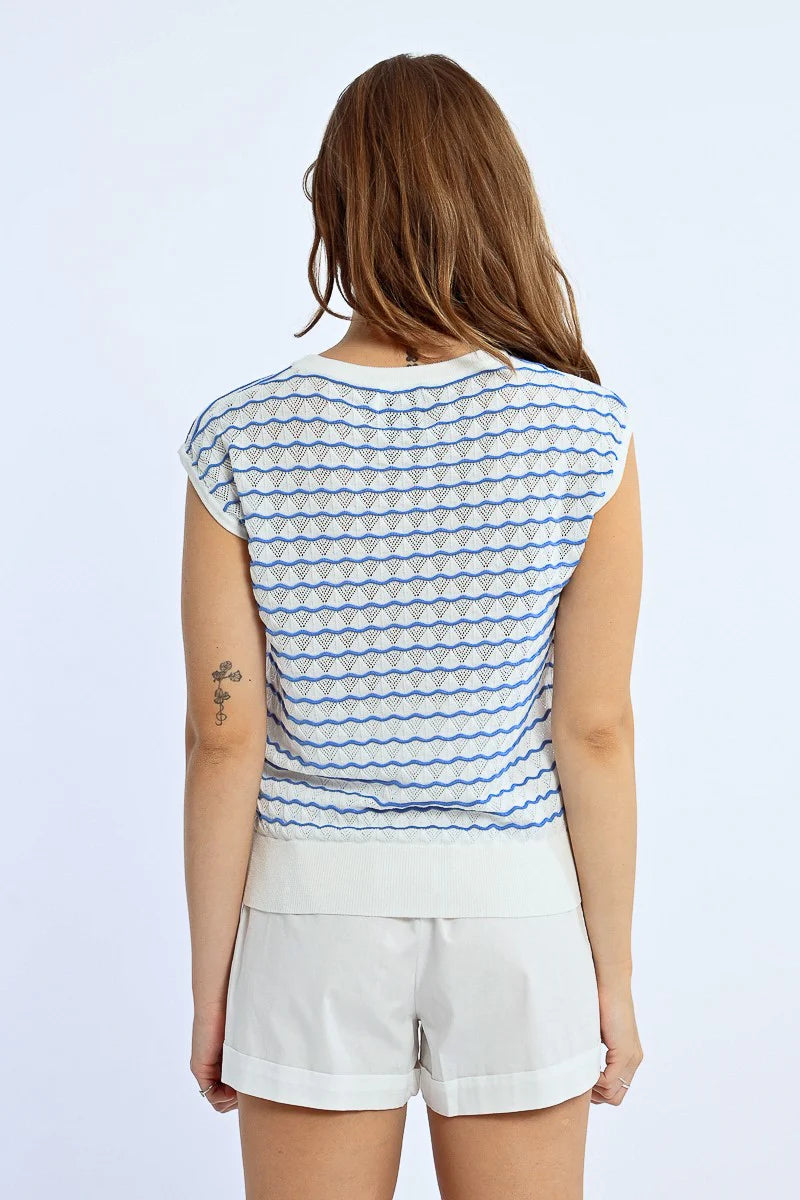 Audrey Blue & White Cap Sleeve Sweater