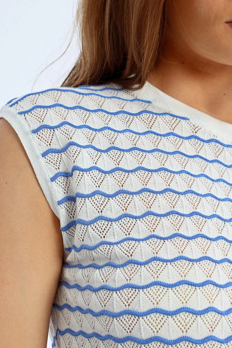 Audrey Blue & White Cap Sleeve Sweater