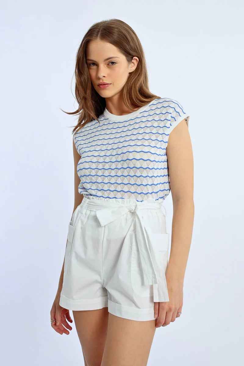 Audrey Blue & White Cap Sleeve Sweater