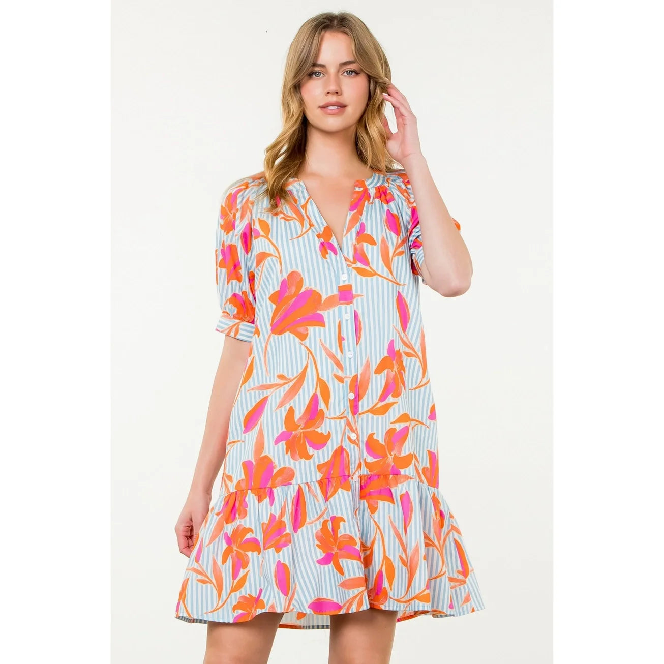 Alice Blue & Orange Floral Striped Dress