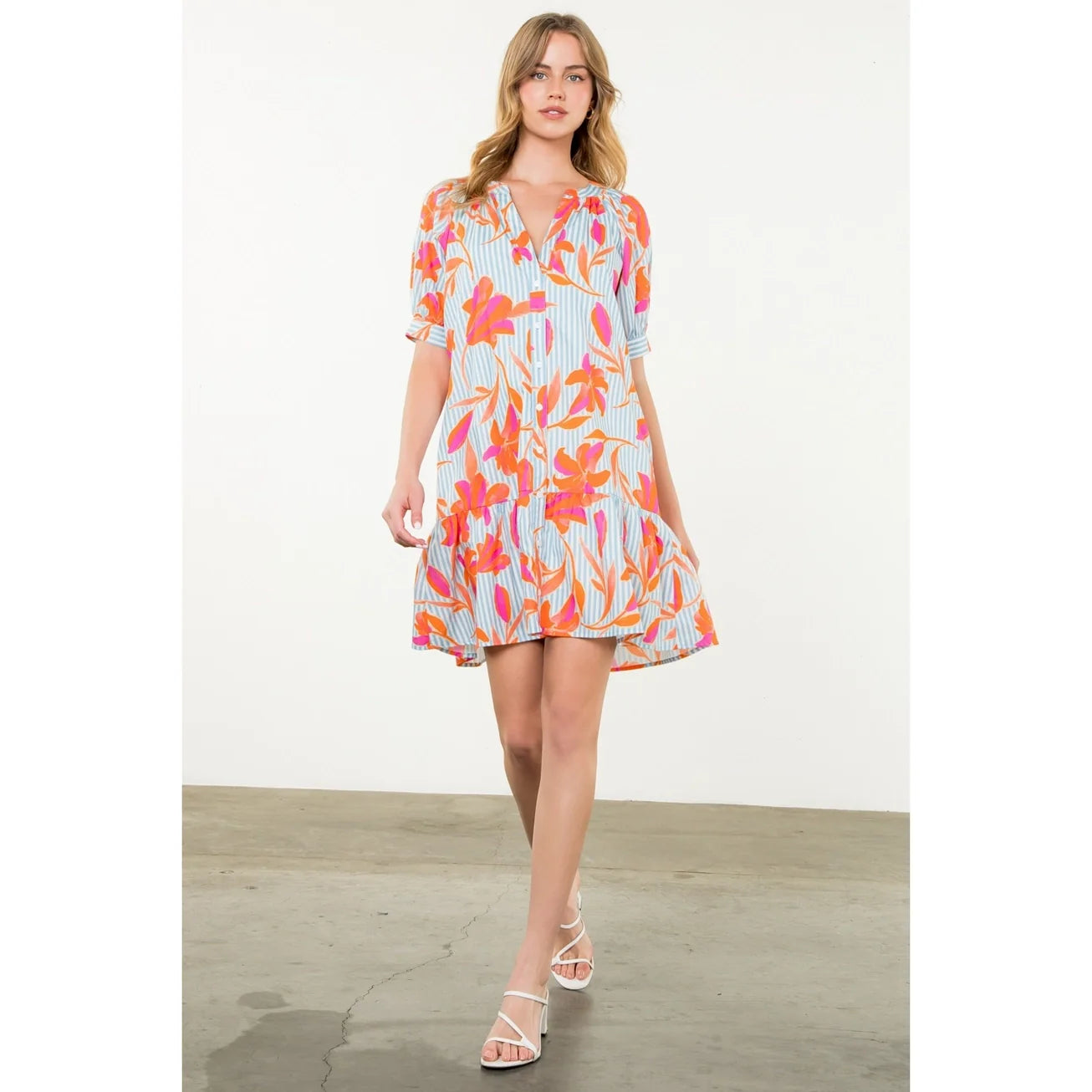 Alice Blue & Orange Floral Striped Dress