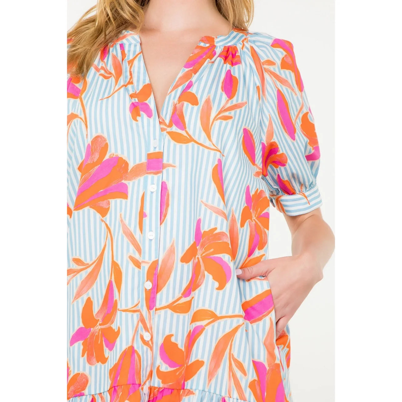 Alice Blue & Orange Floral Striped Dress