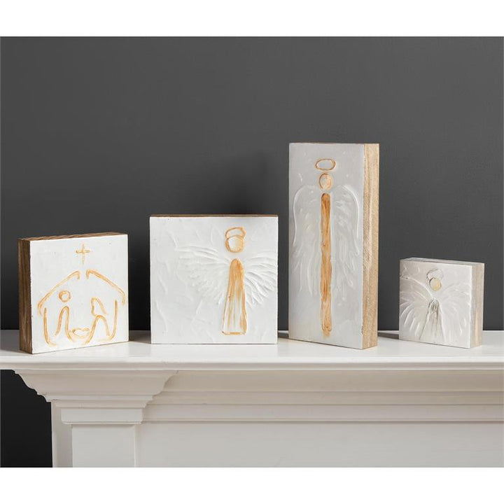 Tall Gold Angel Wood Block Art