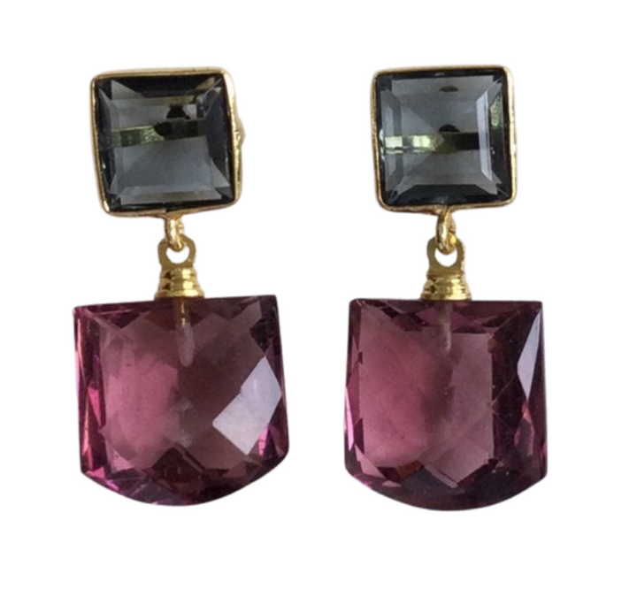 Newport Double Square Stone Earrings