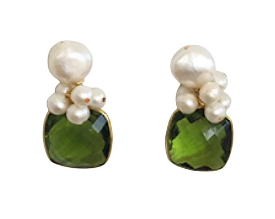 Reese Pearl Cluster Stone Earrings