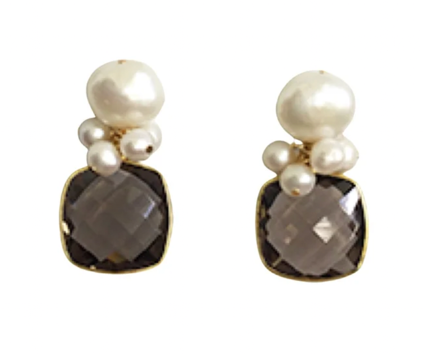 Reese Pearl Cluster Stone Earrings