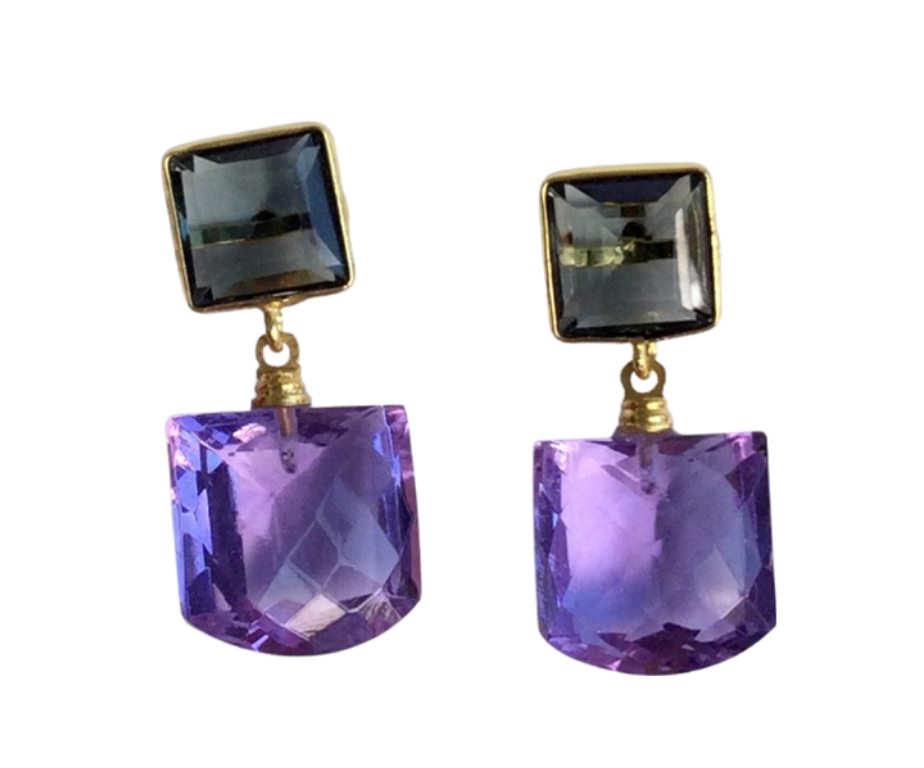 Newport Double Square Stone Earrings