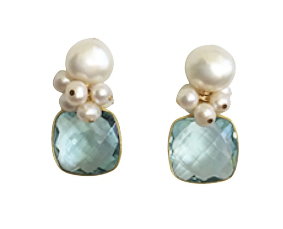 Reese Pearl Cluster Stone Earrings