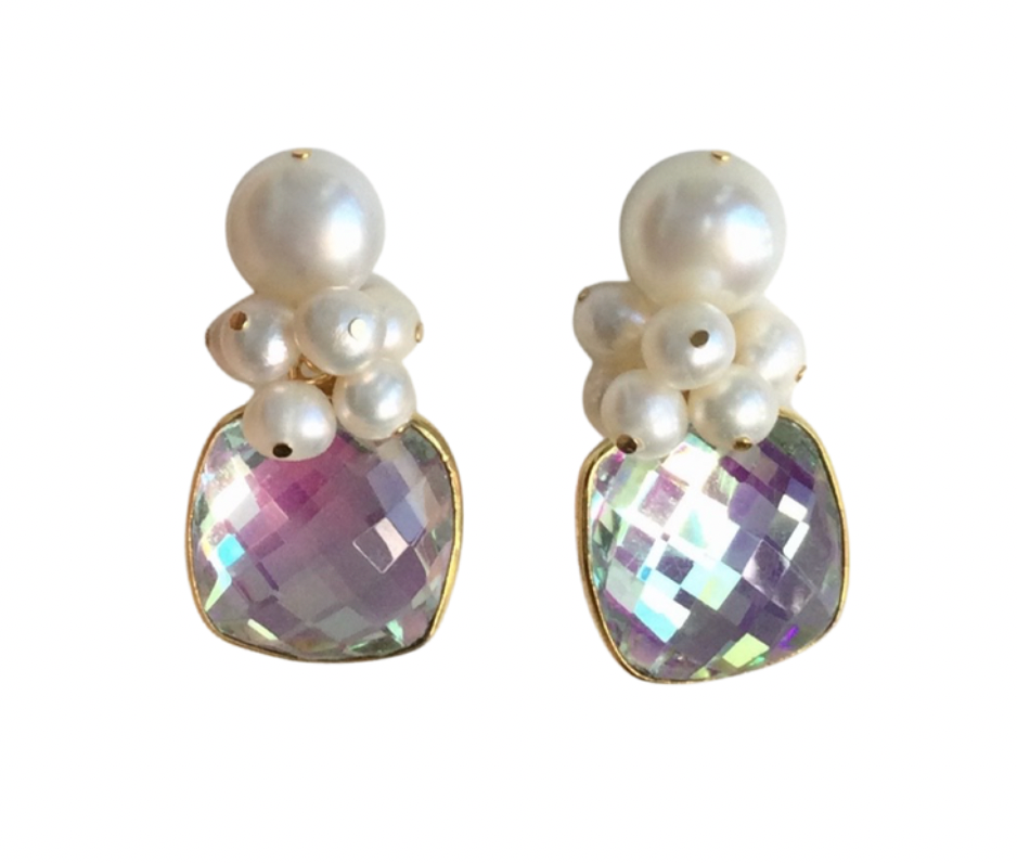 Reese Pearl Cluster Stone Earrings