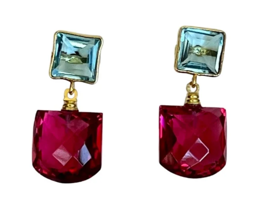 Newport Double Square Stone Earrings