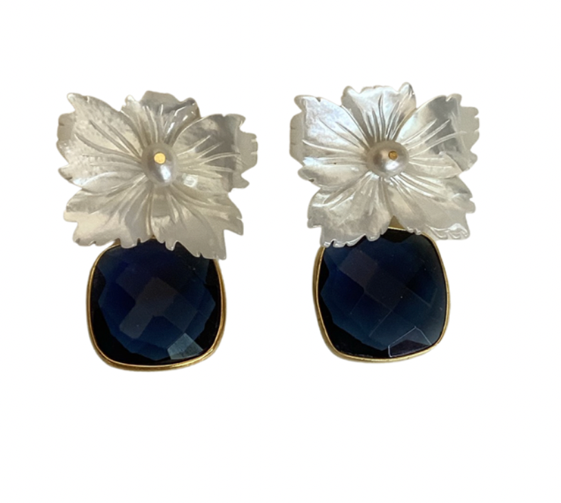 Aster Mother of Pearl Flower & Gemstone Earrings