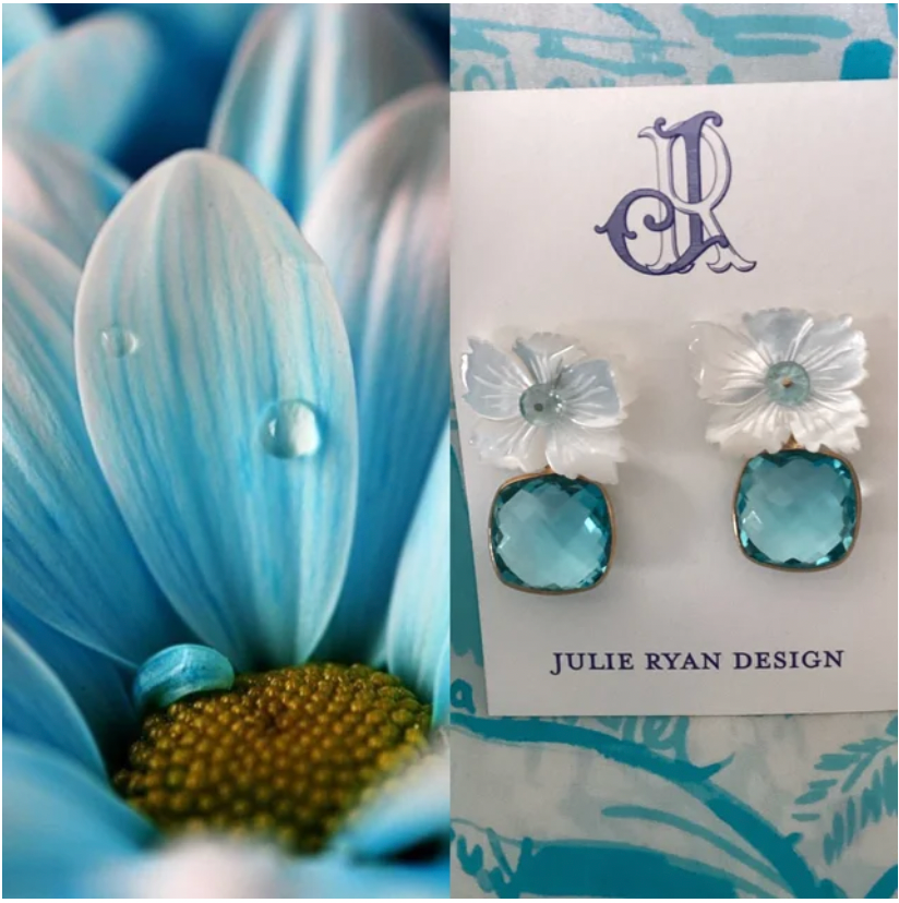 Aster Mother of Pearl Flower & Gemstone Earrings