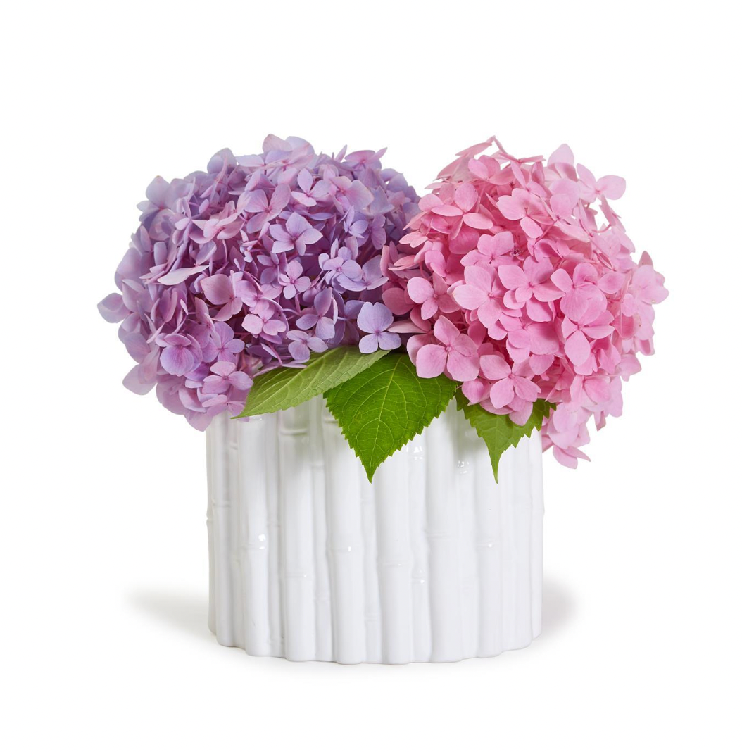 Oval White Ceramic Bamboo Cachepot