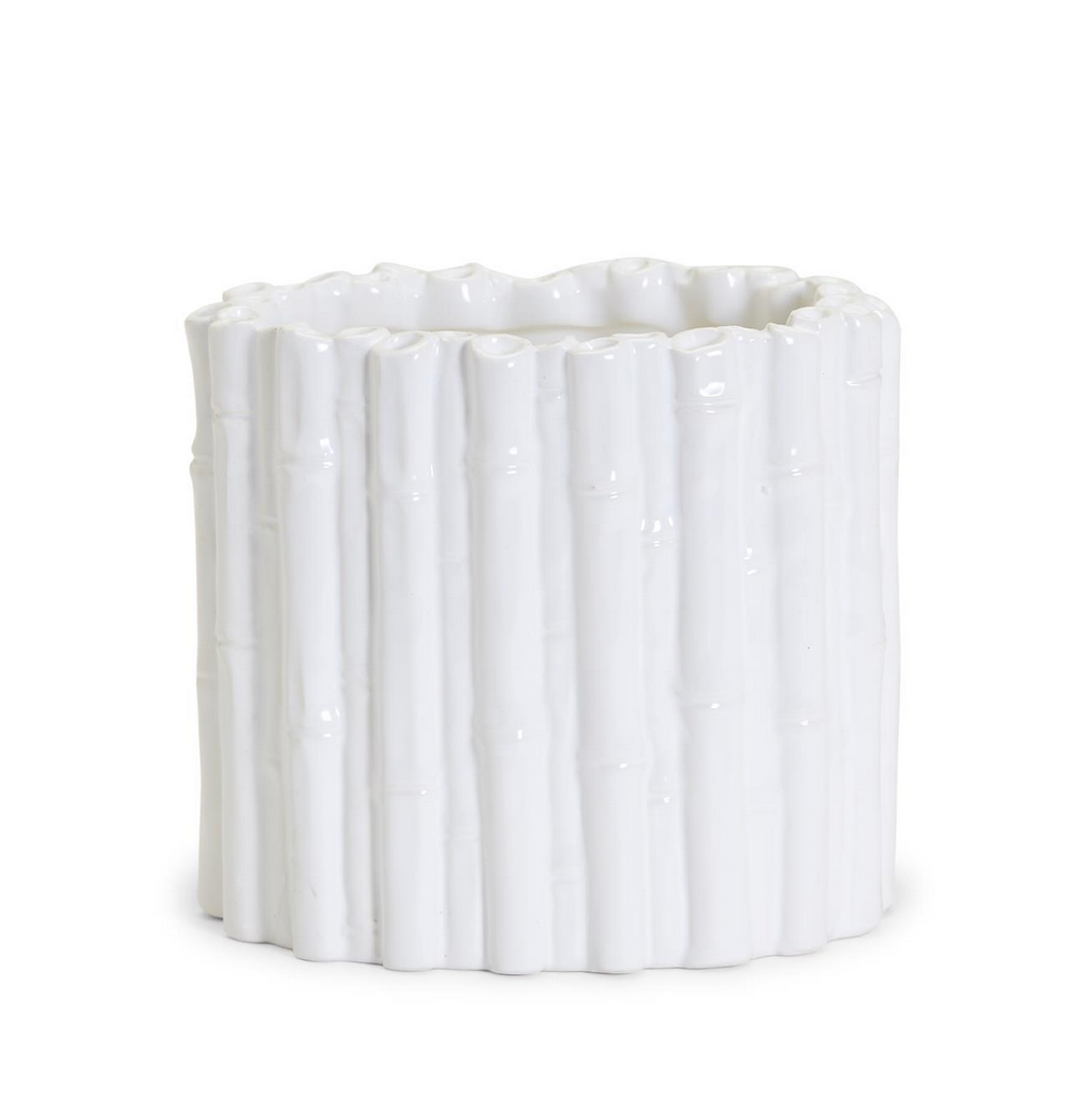 Oval White Ceramic Bamboo Cachepot