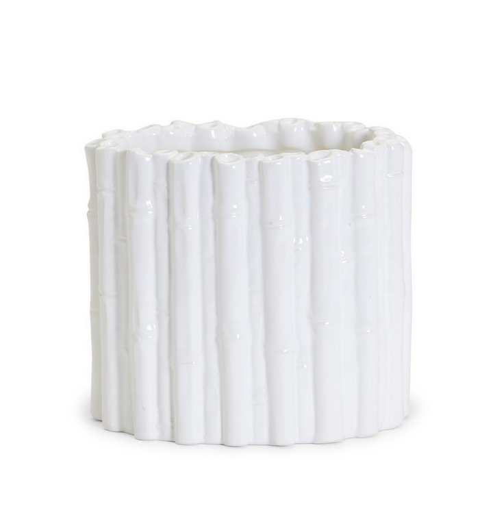 Oval White Ceramic Bamboo Cachepot
