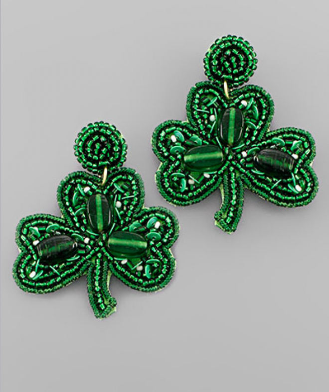St. Patrick's Clover Beaded Earrings