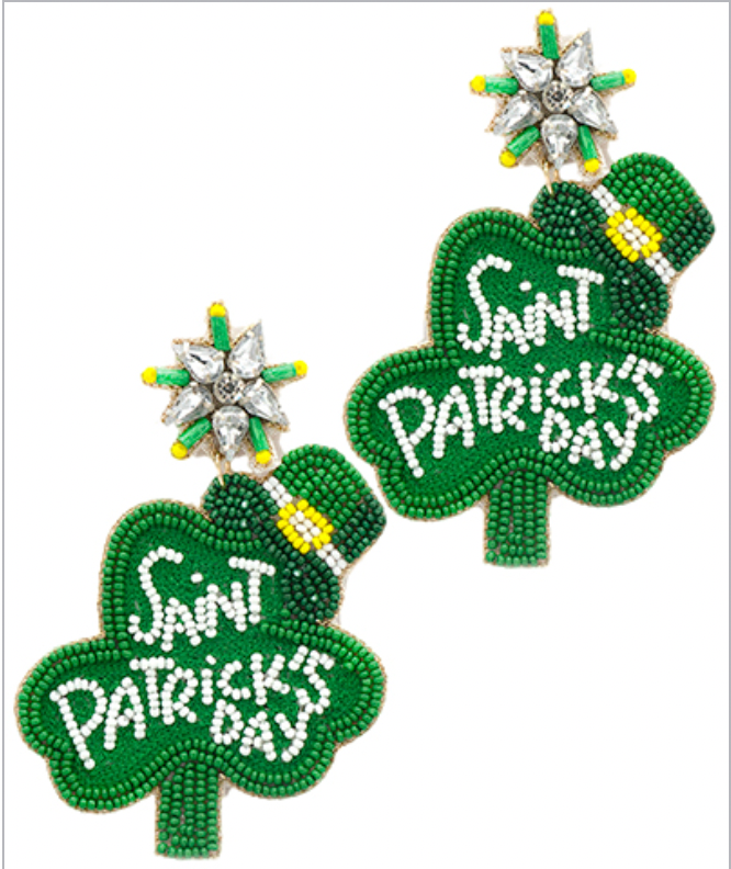 St. Patrick's Clover with Hat Beaded Earrings
