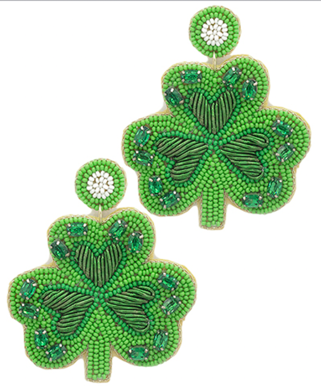 Lime Green Clover Beaded Earrings
