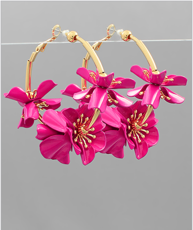 Large Flowers on Gold Hoops