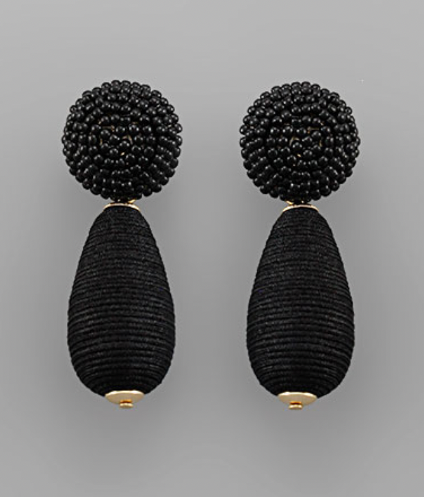 Beaded Stud Thread Teardrop Earrings