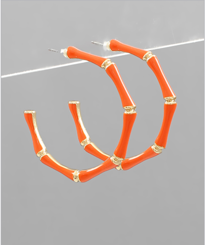 Enamel & Gold Bamboo Hoops