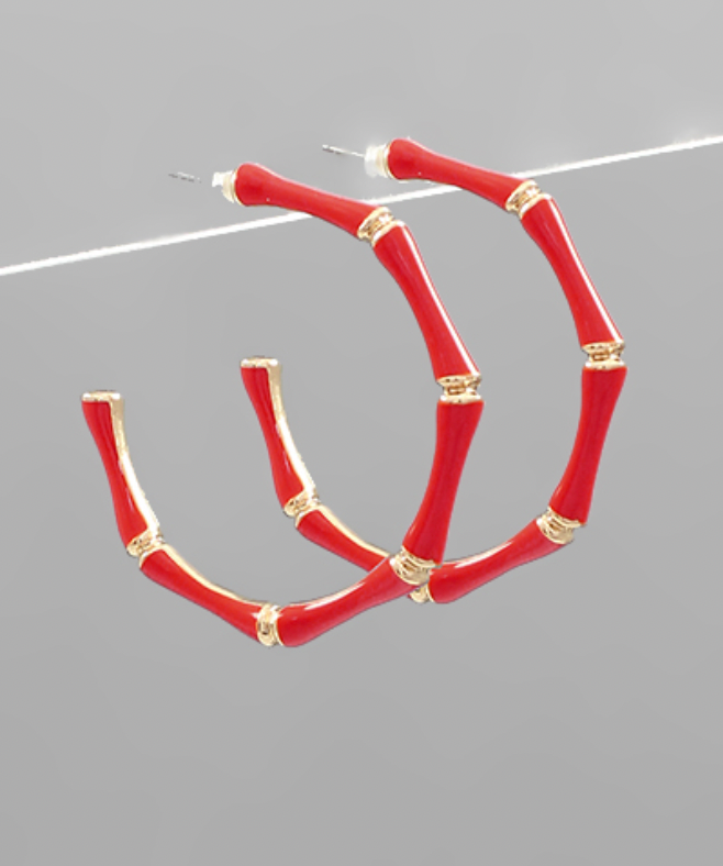 Enamel & Gold Bamboo Hoops