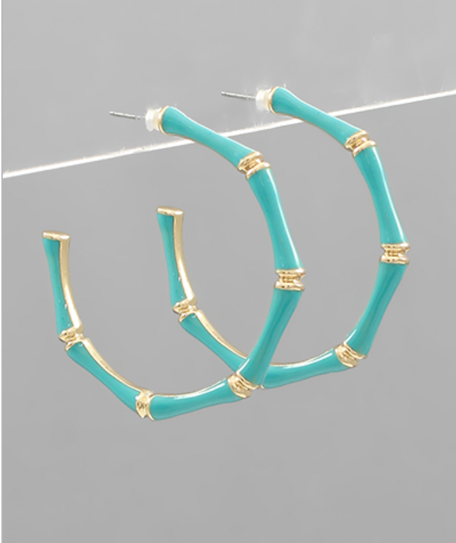 Enamel & Gold Bamboo Hoops
