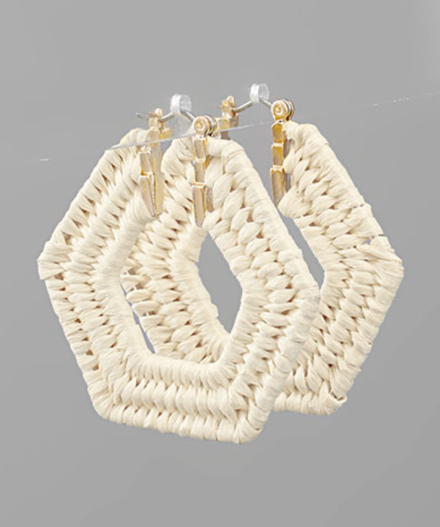 Raffia Hexagon Hoop Earrings