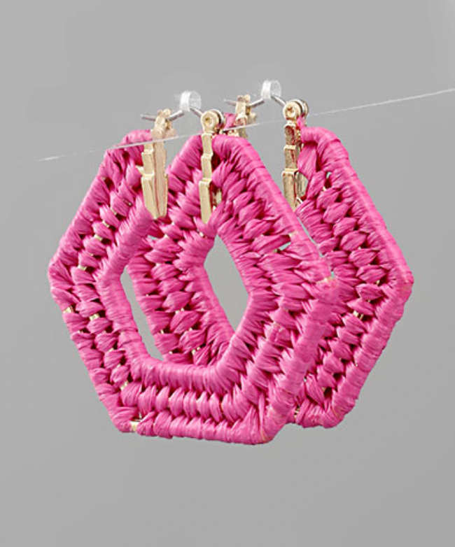 Raffia Hexagon Hoop Earrings