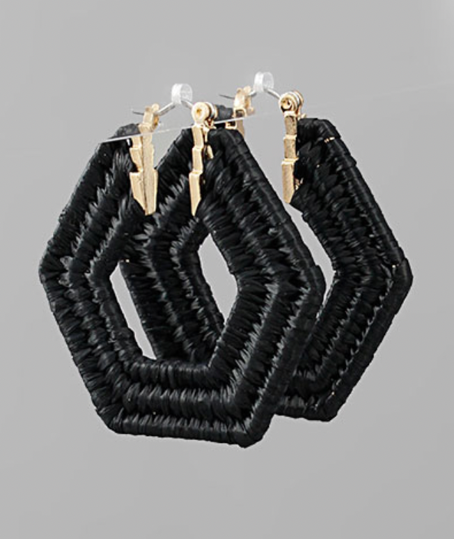 Raffia Hexagon Hoop Earrings