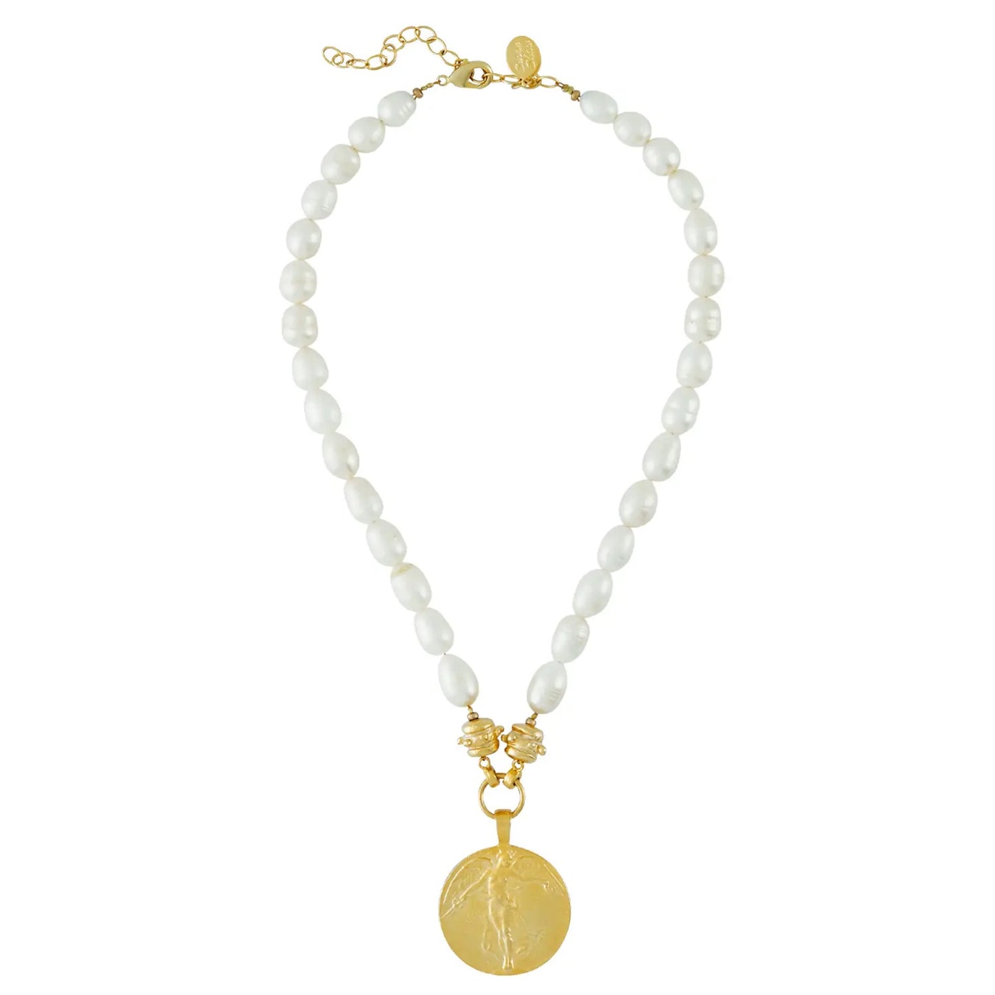 Gold Angel of Peace Freshwater Pearl Necklace