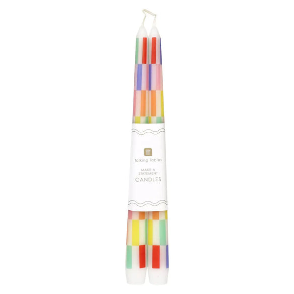 Multicolor Check Taper Candle Pair