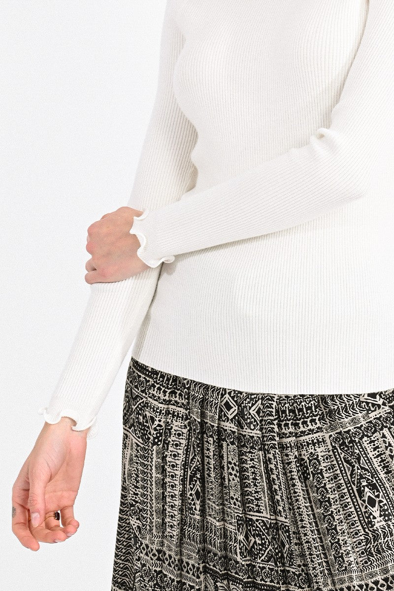 Ruffle Detail Ribbed Sweater