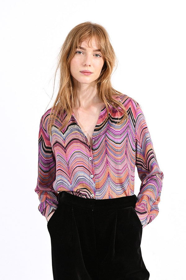 Multi Zig Zag V Neck Blouse