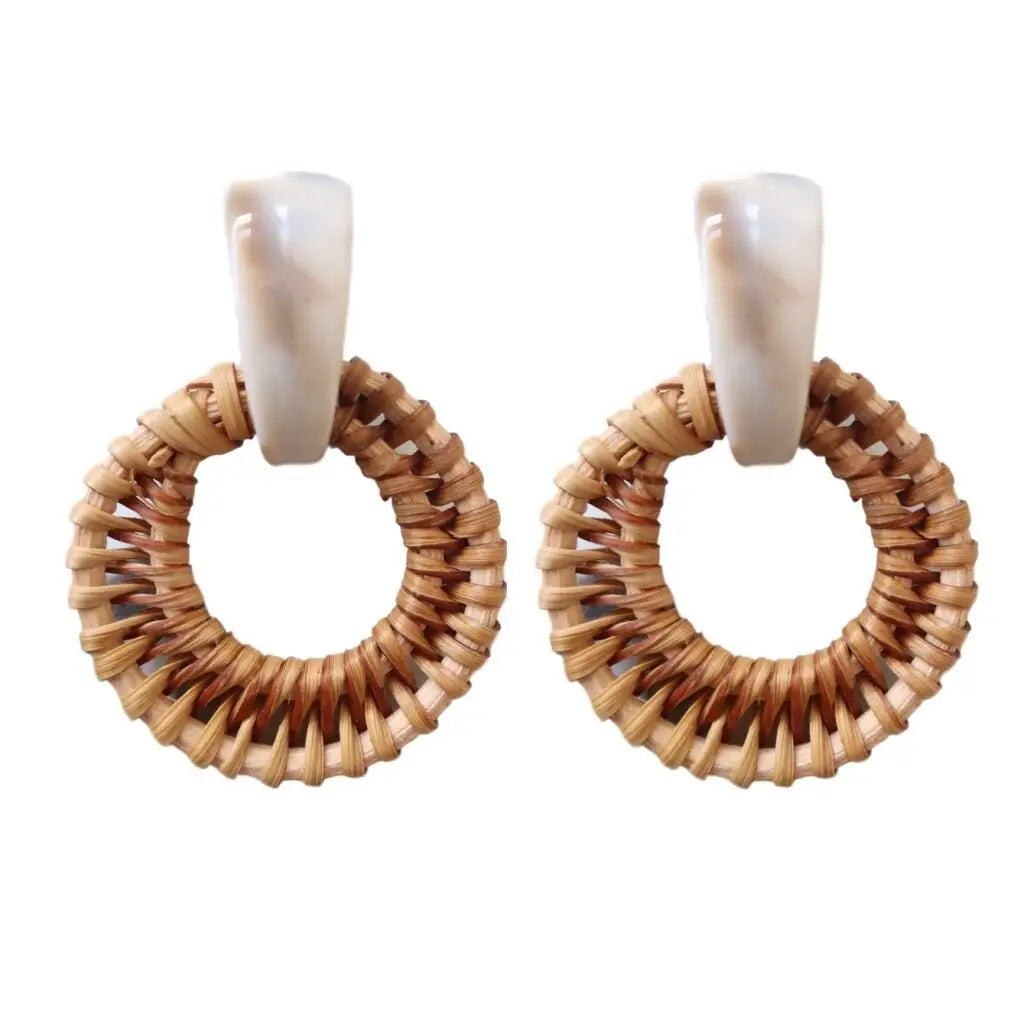 Cream Bali with Rattan Hoop Earrings